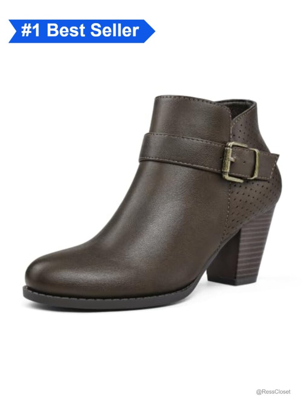 Women's Ankle Boots Stacked Chunky Heel Booties with Side Zipper
